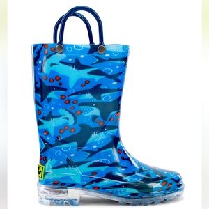 WESTERN CHIEF KIDS / TODDLER SHARK CHASE LIGHTED RAIN BOOTS SIZE 7
